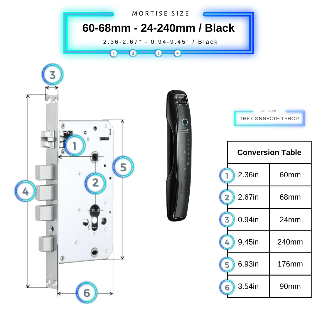 Face Recognition Smart Door Lock - Black - 60-68mm (24x240mm)