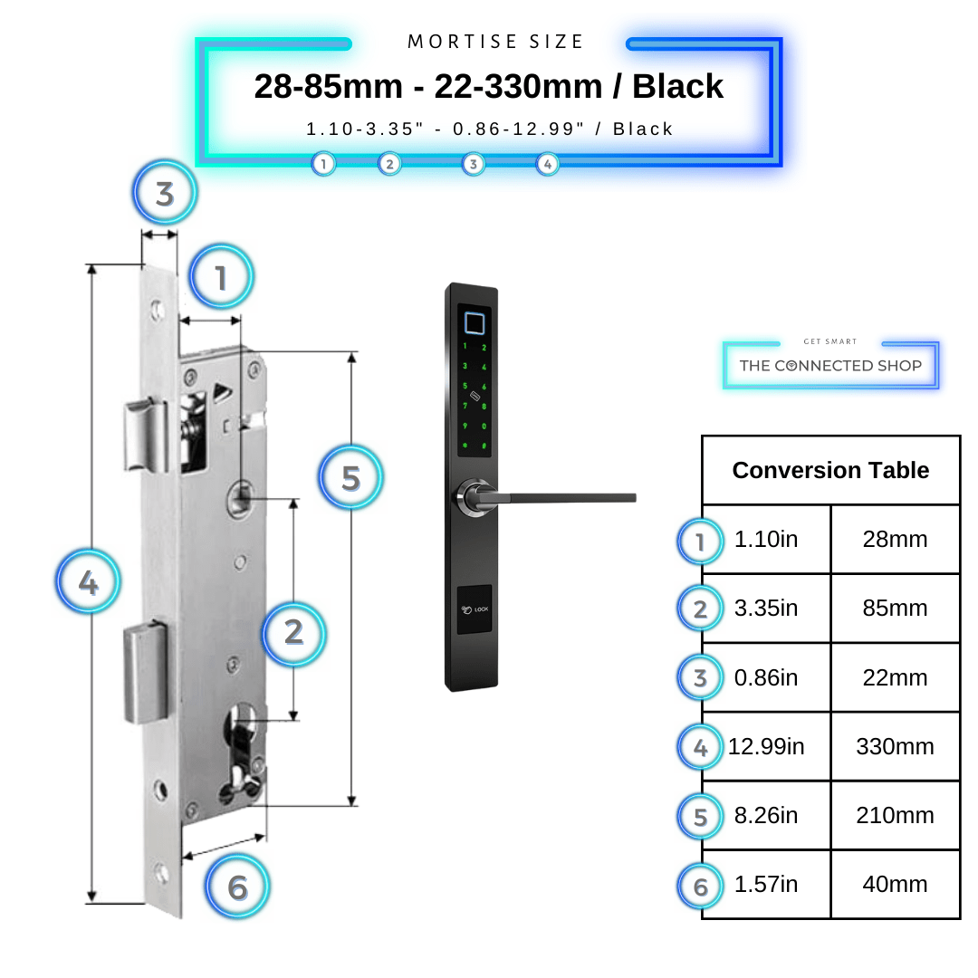Smart Door Lock Sleek - Black - 28-85mm (22x330mm)