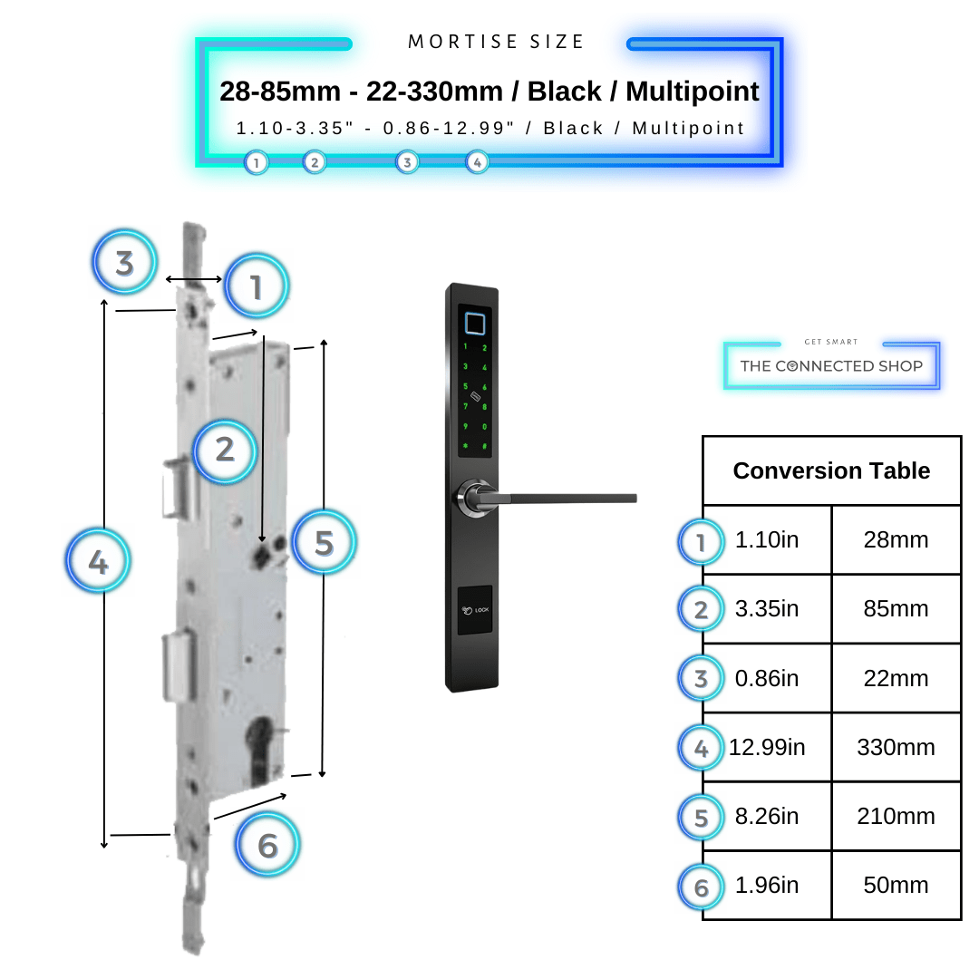 Smart Door Lock Sleek - Black - 28-85mm (22x330mm) Multipoint