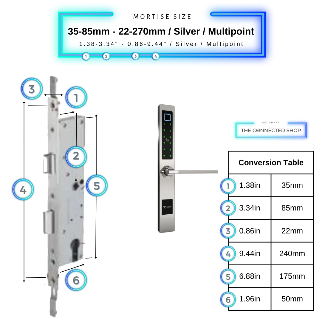 Smart Door Lock Sleek - Silver - 35-85mm (22x270mm)  Multipoint