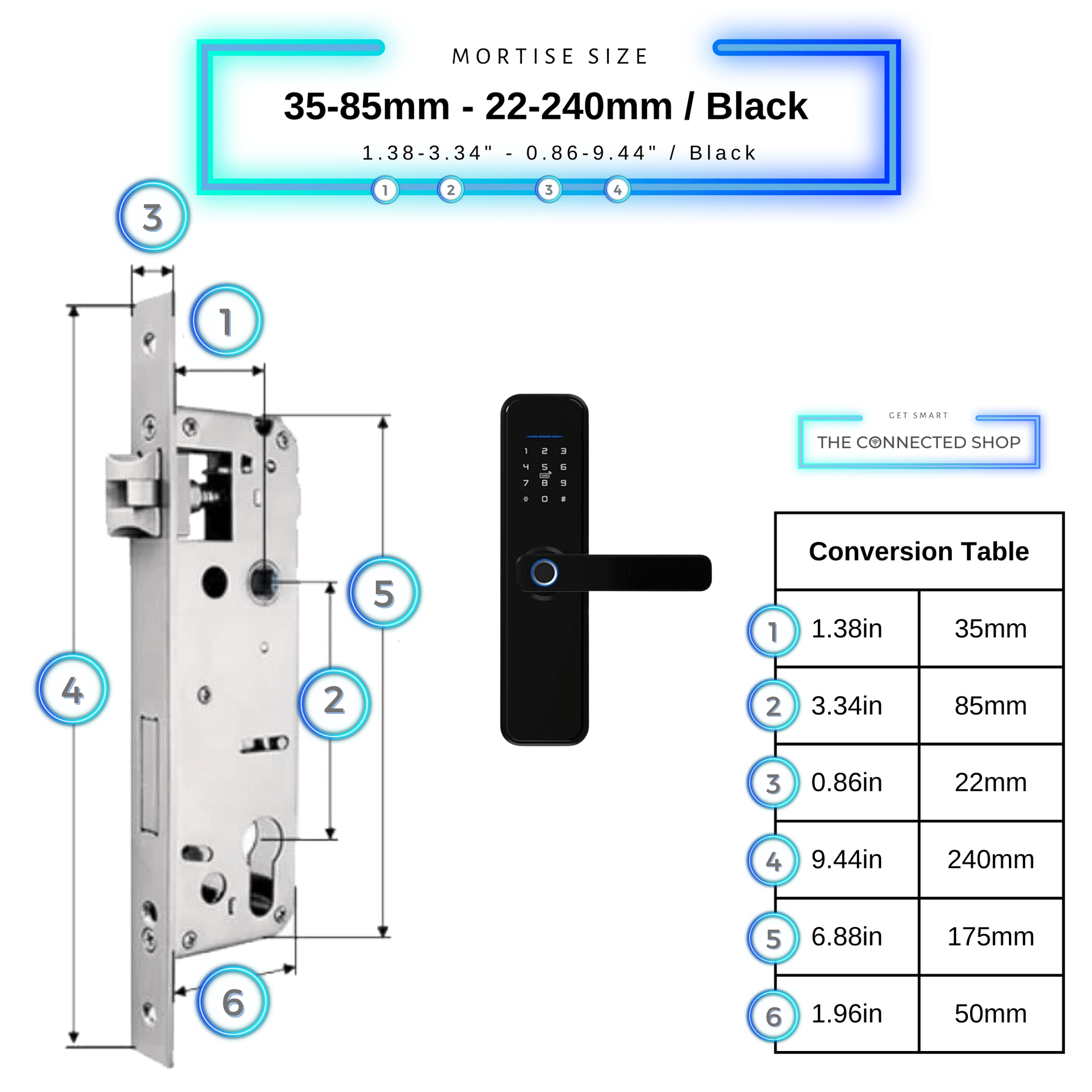 Smart Door Lock XL - 35-85mm (22x240mm) - Black