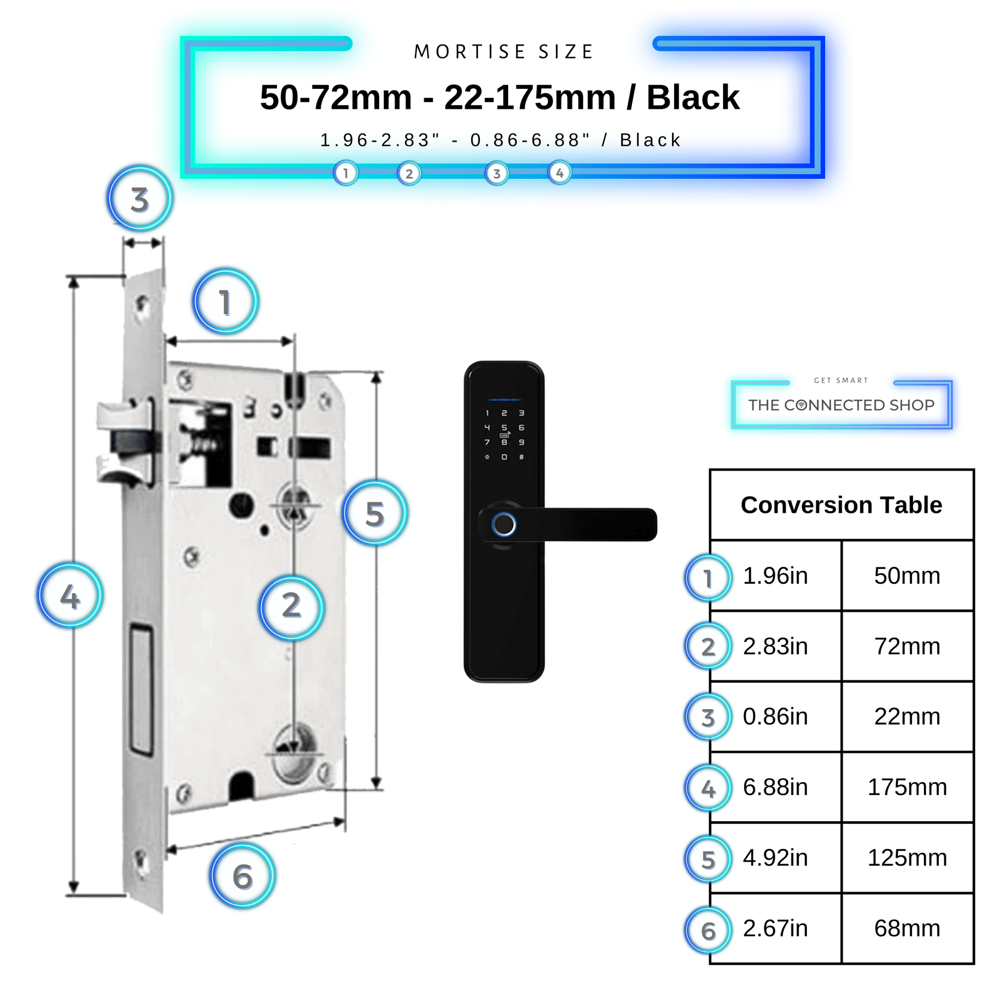 Smart Door Lock XL - 50-72mm (22x175mm) - Black