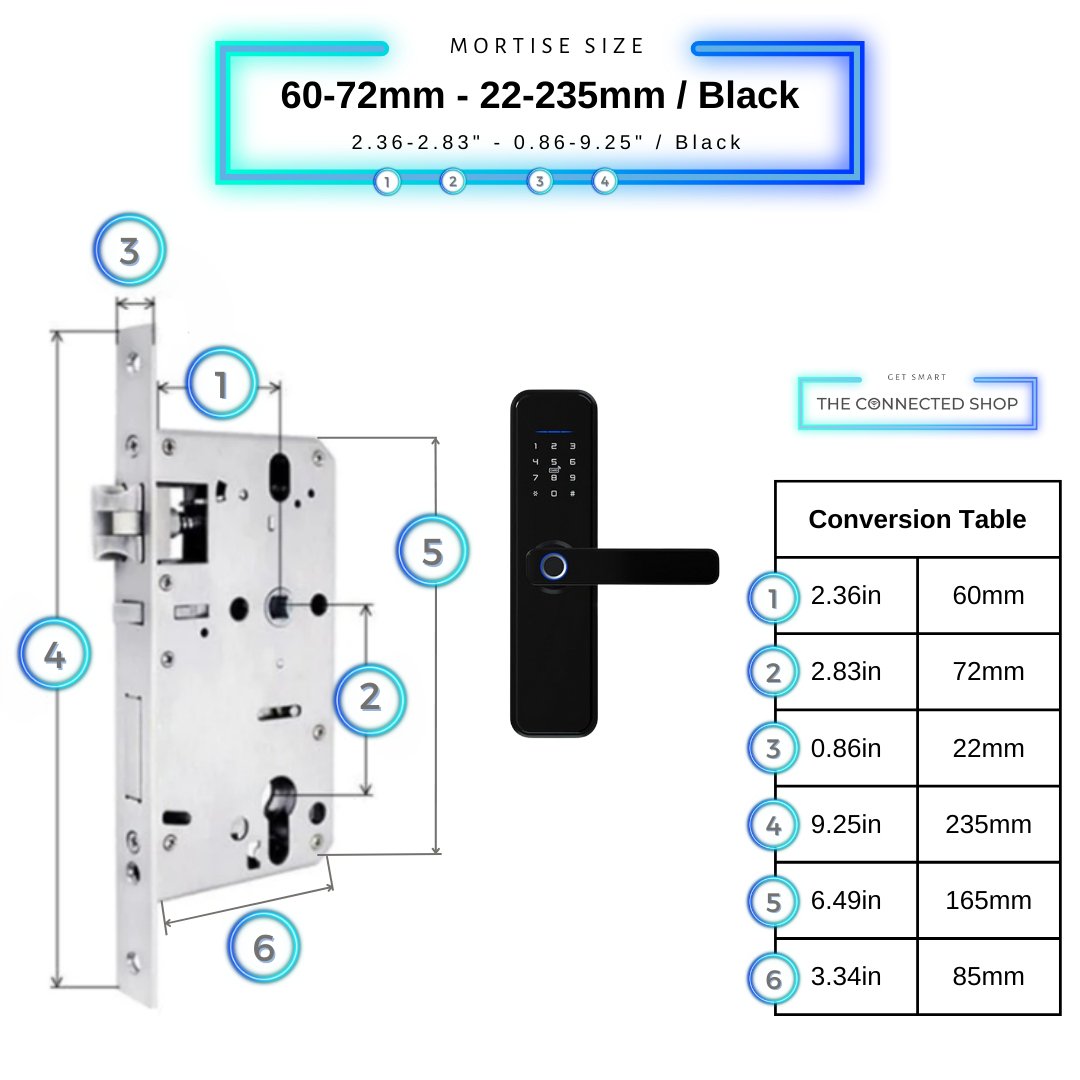 Smart Door Lock XL - 60-72mm (22x235mm) - Black -