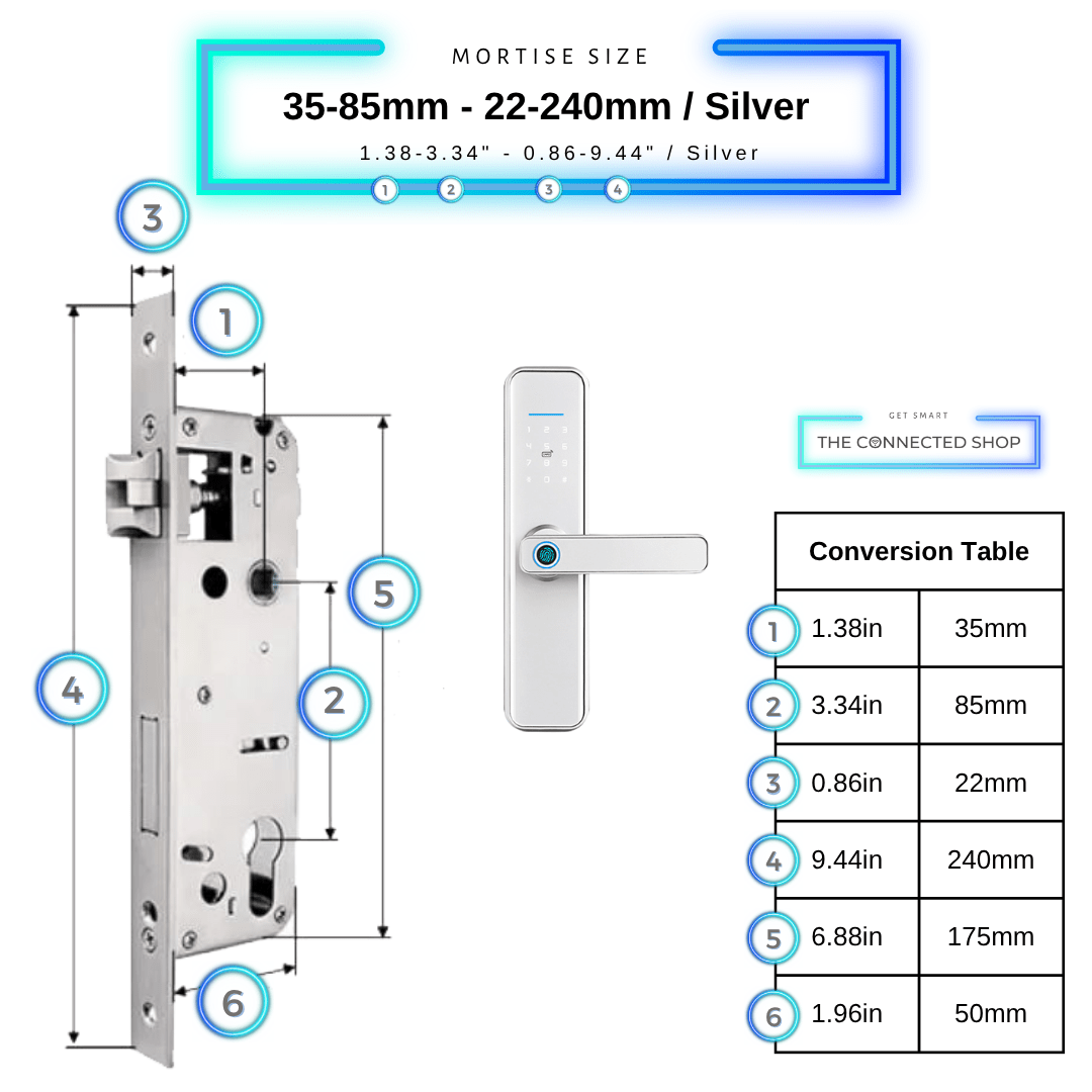 Smart Door Lock XL - 35-85mm (22x240mm) - Silver