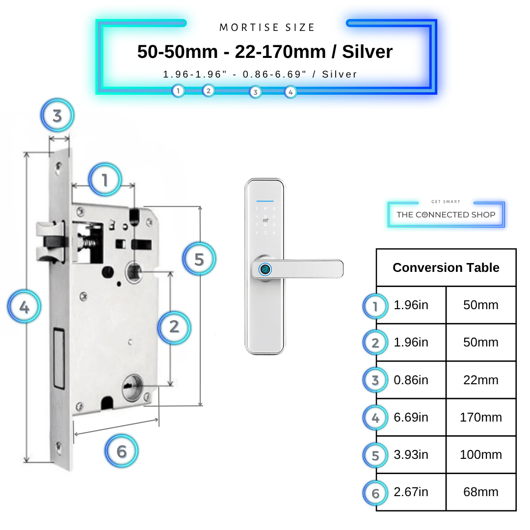 Smart Door Lock XL - 50-50mm (22x170mm) - Silver
